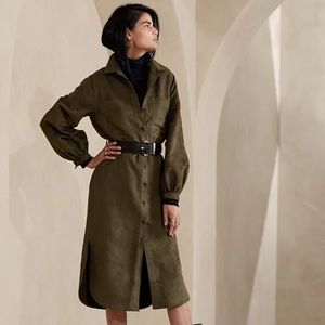 Terrazzo Vegan Suede Midi Shirt Dress - New Heritage Olive